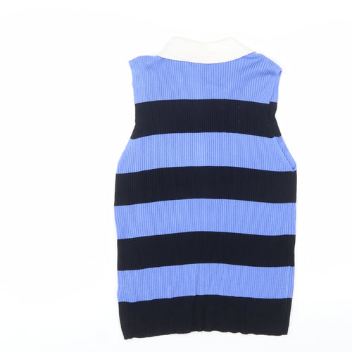 Marks and Spencer Women’s Blue Striped Collared Sleeveless Button-Up Top Size 16
