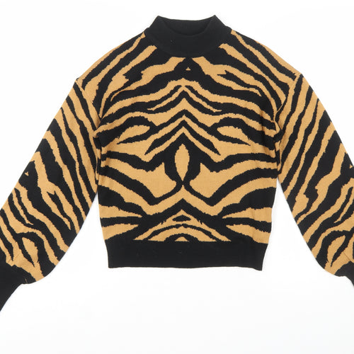 Brave Soul Women’s Brown Animal Print Mock Neck Jumper Size 8