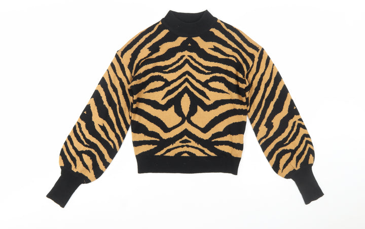 Brave Soul Women’s Brown Animal Print Mock Neck Jumper Size 8