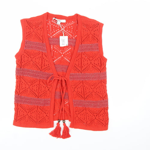 Marks and Spencer Women's Red Sleeveless Open-Knit Cardigan Vest S