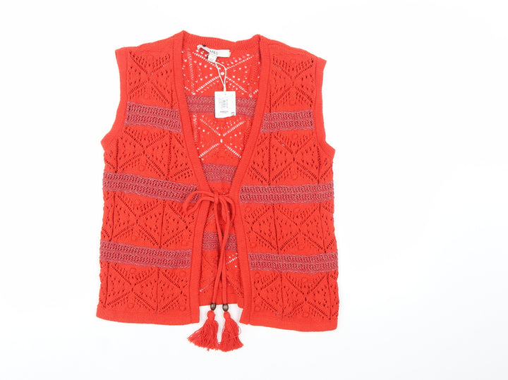 Marks and Spencer Women's Red Sleeveless Open-Knit Cardigan Vest S