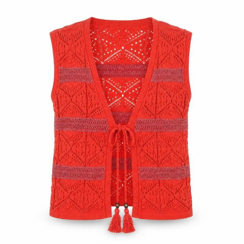 Marks and Spencer Women's Red Sleeveless Open-Knit Cardigan Vest S