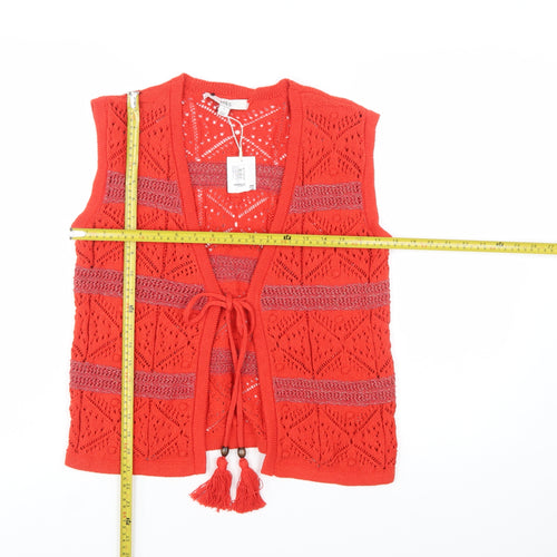 Marks and Spencer Women's Red Sleeveless Open-Knit Cardigan Vest S