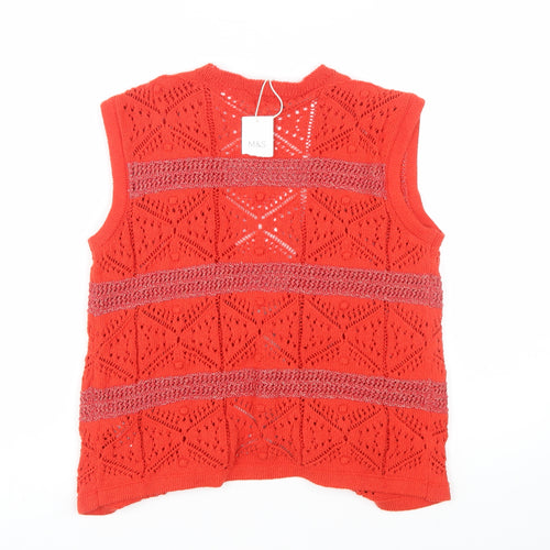 Marks and Spencer Women's Red Sleeveless Open-Knit Cardigan Vest S