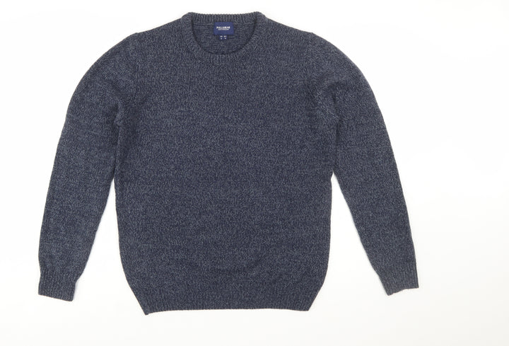 Pull&Bear Men's Blue Knit Crew Neck Jumper Size M