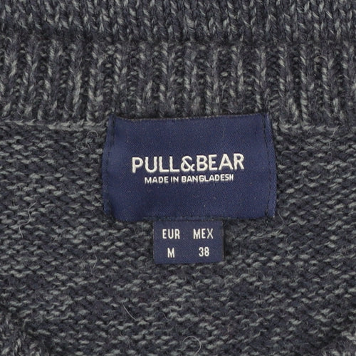 Pull&Bear Men's Blue Knit Crew Neck Jumper Size M