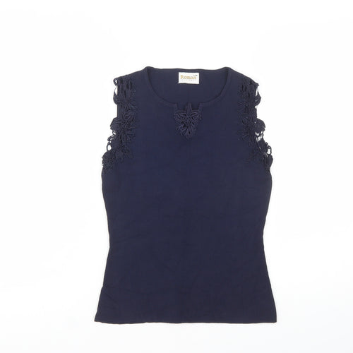 Roman Originals Women's Blue Sleeveless Crochet Trim Camisole Top Size S