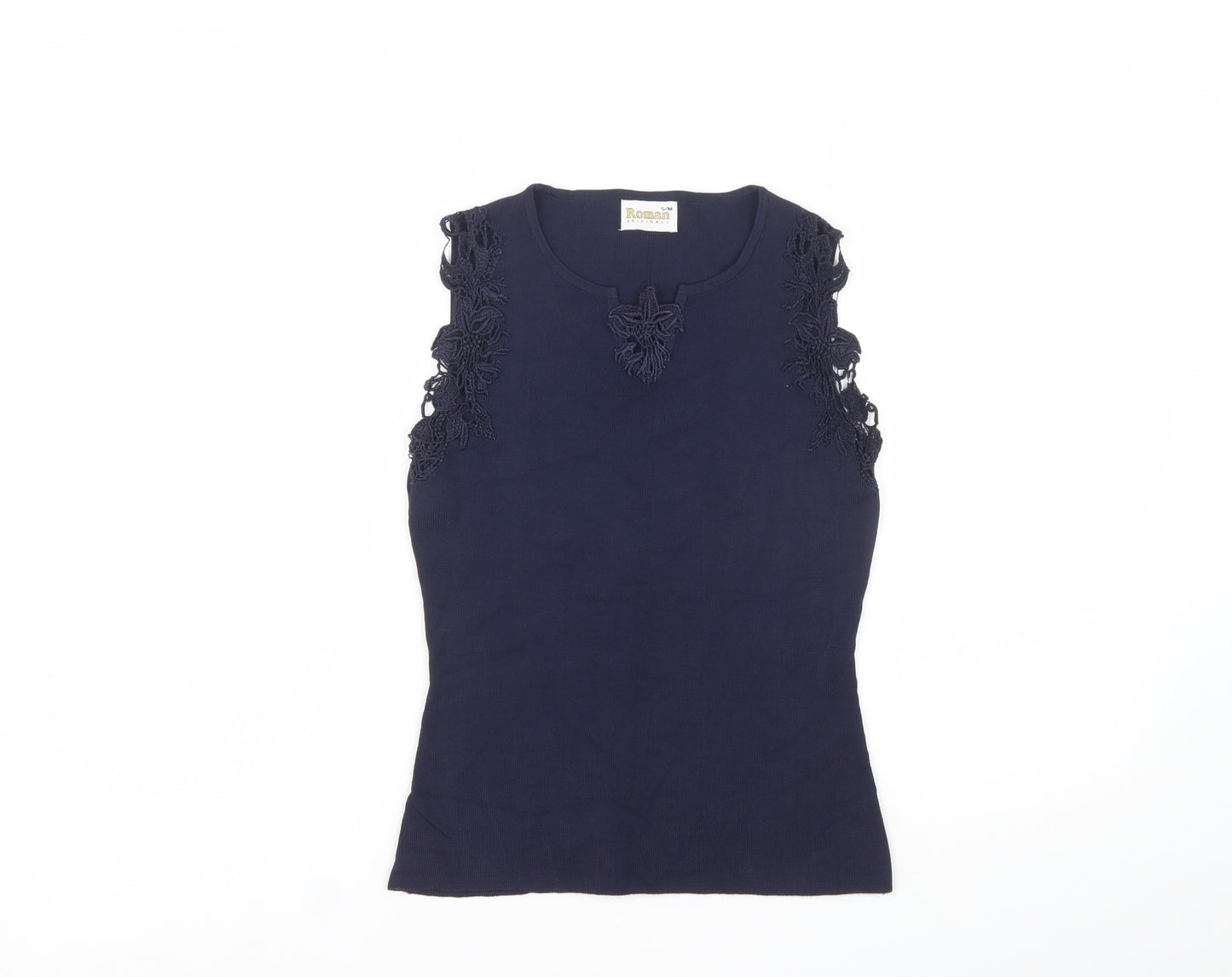Roman Originals Women's Blue Sleeveless Crochet Trim Camisole Top Size S