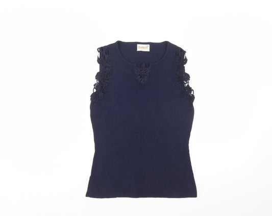 Roman Originals Women's Blue Sleeveless Crochet Trim Camisole Top Size S