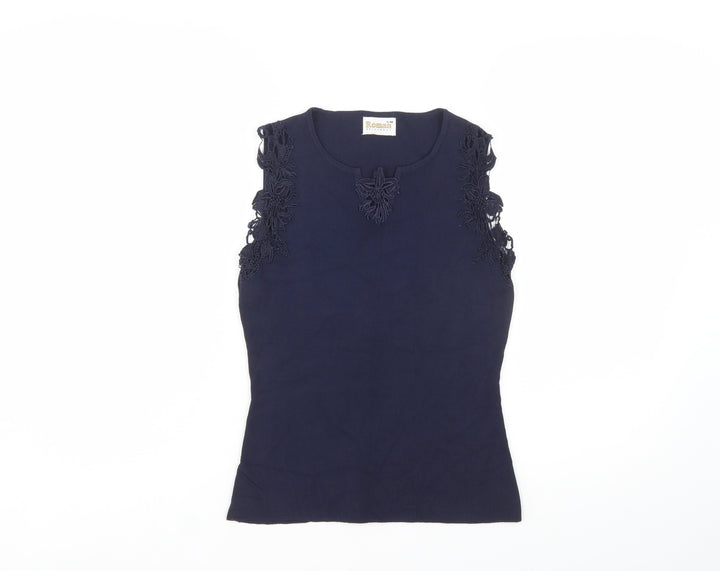 Roman Originals Women's Blue Sleeveless Crochet Trim Camisole Top Size S