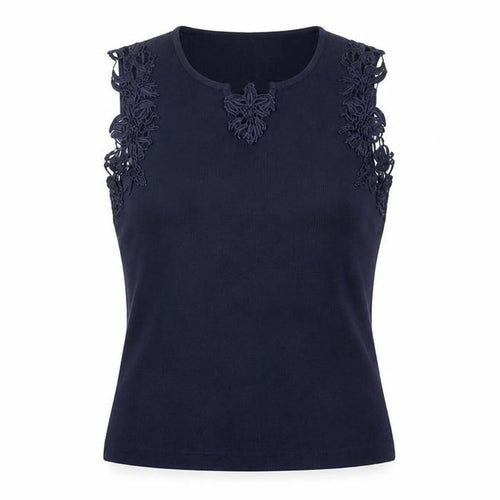 Roman Originals Women's Blue Sleeveless Crochet Trim Camisole Top Size S