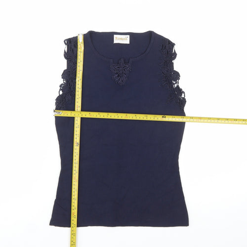 Roman Originals Women's Blue Sleeveless Crochet Trim Camisole Top Size S