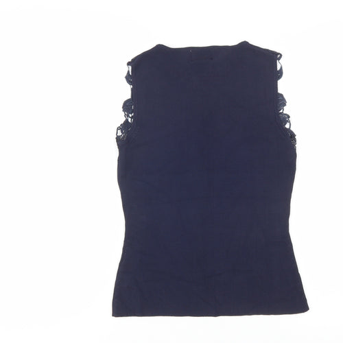 Roman Originals Women's Blue Sleeveless Crochet Trim Camisole Top Size S