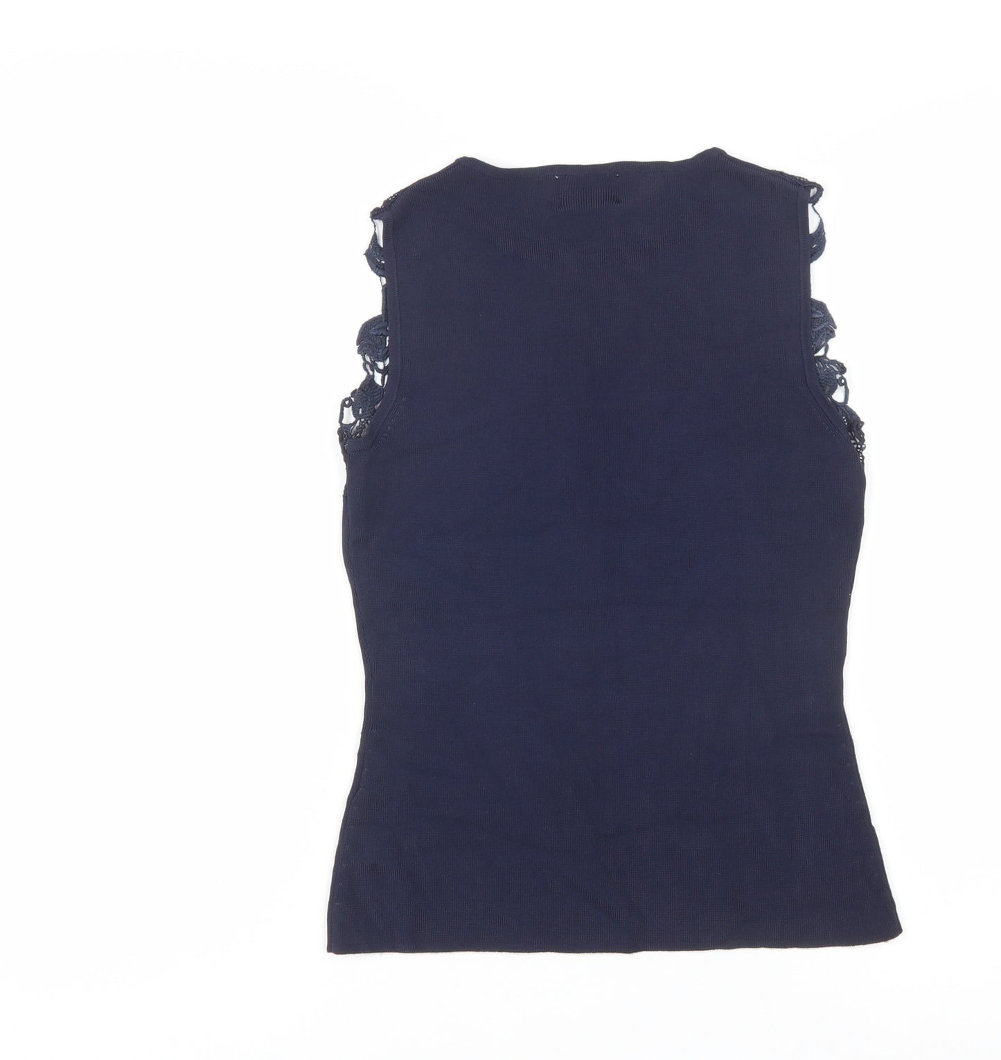 Roman Originals Women's Blue Sleeveless Crochet Trim Camisole Top Size S