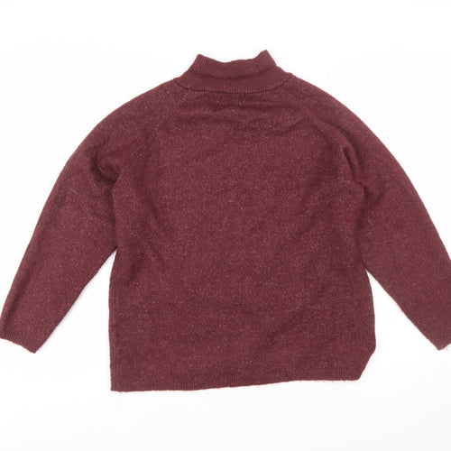 Cotton Traders Women's Red Beaded Mock Neck Jumper Size 16