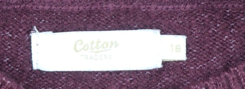 Cotton Traders Women's Red Beaded Mock Neck Jumper Size 16