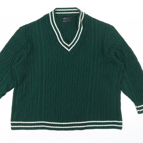 ASOS DESIGN Women's Green Cable-Knit V-Neck Jumper Size S