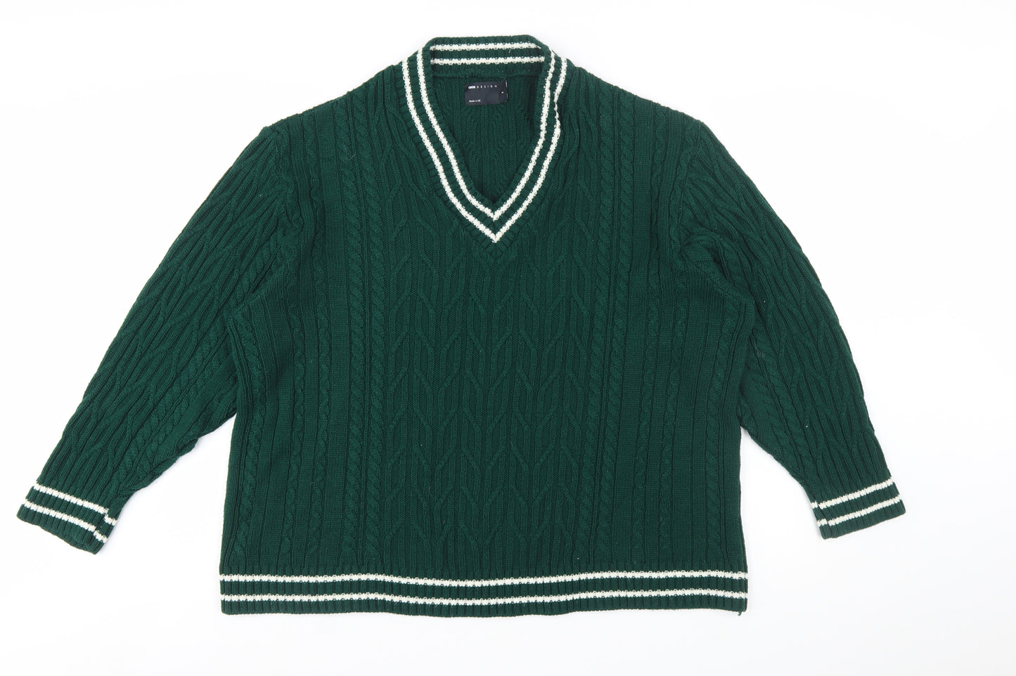 ASOS DESIGN Women's Green Cable-Knit V-Neck Jumper Size S