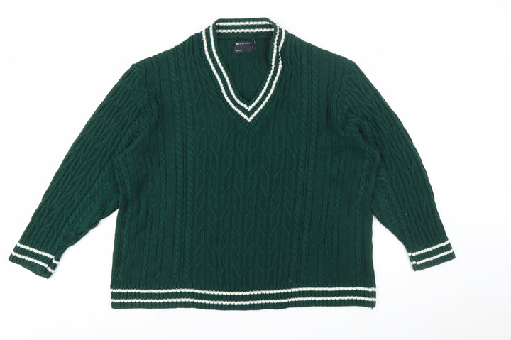 ASOS DESIGN Women's Green Cable-Knit V-Neck Jumper Size S