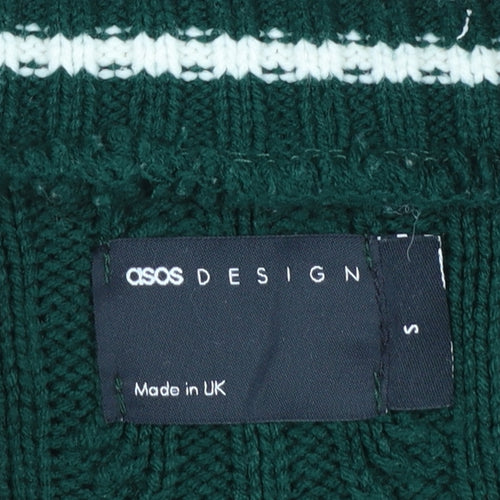 ASOS DESIGN Women's Green Cable-Knit V-Neck Jumper Size S