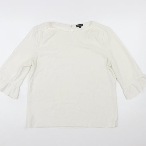 Jaeger Women's Ivory 3/4 Sleeve Ruffle Blouse Size 12