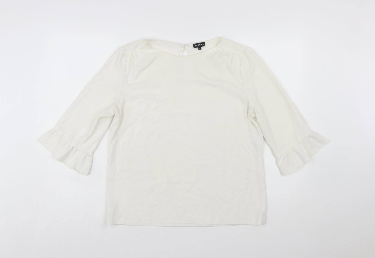 Jaeger Women's Ivory 3/4 Sleeve Ruffle Blouse Size 12