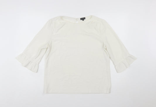 Jaeger Women's Ivory 3/4 Sleeve Ruffle Blouse Size 12