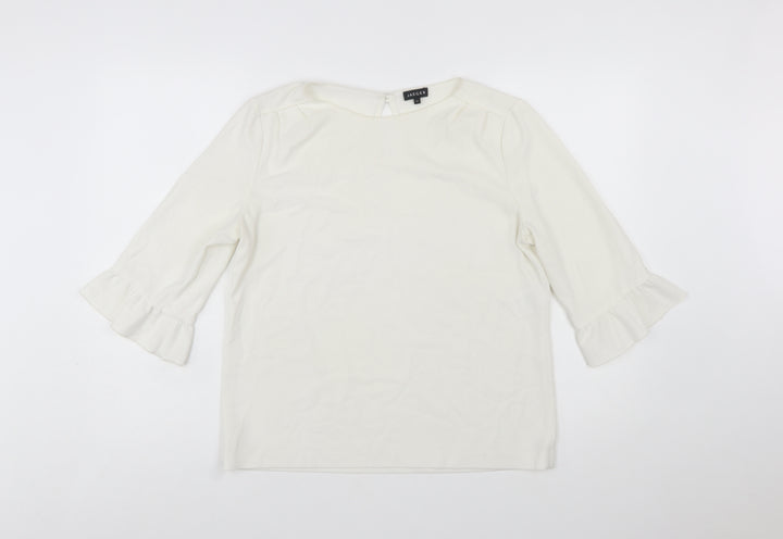 Jaeger Women's Ivory 3/4 Sleeve Ruffle Blouse Size 12