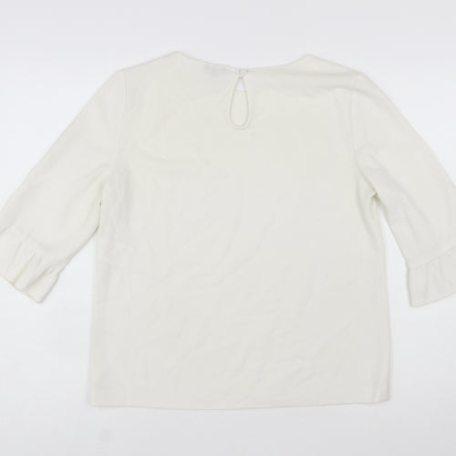 Jaeger Women's Ivory 3/4 Sleeve Ruffle Blouse Size 12