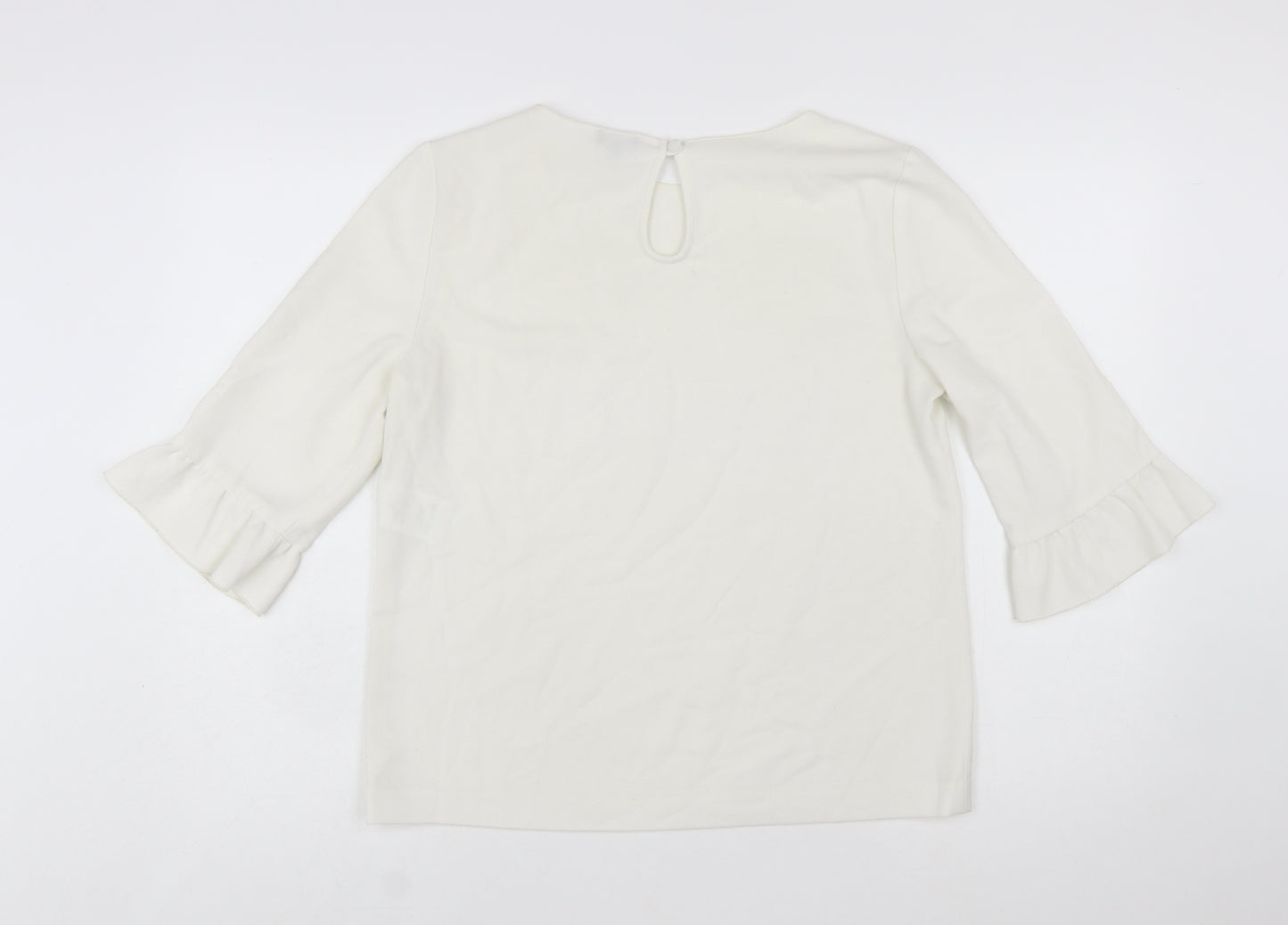 Jaeger Women's Ivory 3/4 Sleeve Ruffle Blouse Size 12