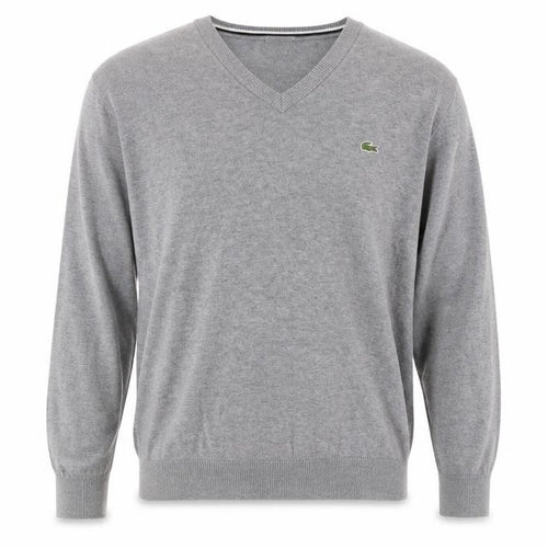 Lacoste Men's Grey Wool V-Neck Jumper XL Classic Knitwear