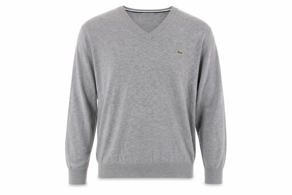 Lacoste Men's Grey Wool V-Neck Jumper XL Classic Knitwear