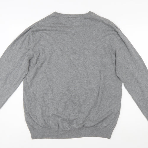 Lacoste Men's Grey Wool V-Neck Jumper XL Classic Knitwear