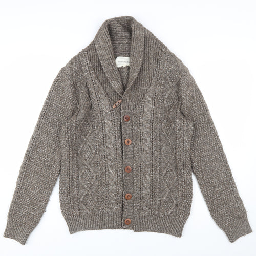 River Island Men's Brown Cable Knit Shawl Collar Cardigan Size S