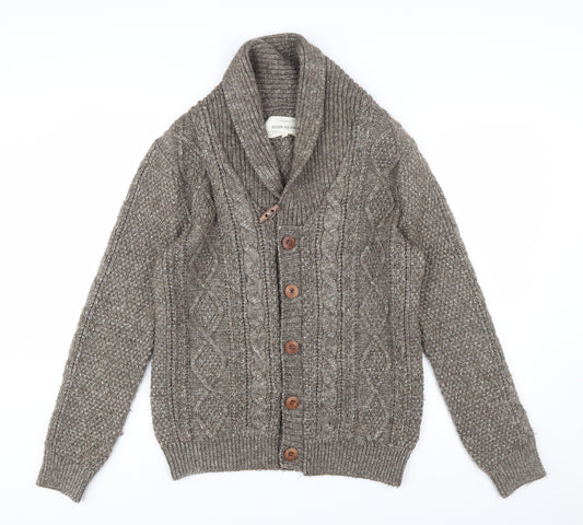 River Island Men's Brown Cable Knit Shawl Collar Cardigan Size S