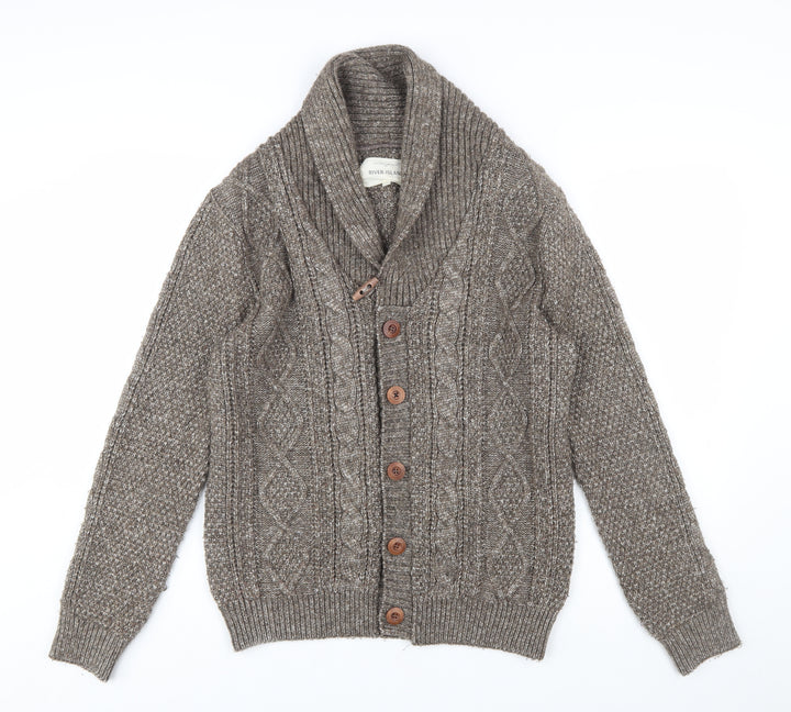 River Island Men's Brown Cable Knit Shawl Collar Cardigan Size S