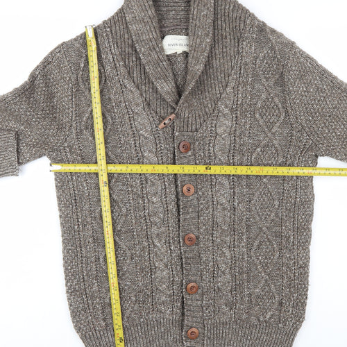 River Island Men's Brown Cable Knit Shawl Collar Cardigan Size S