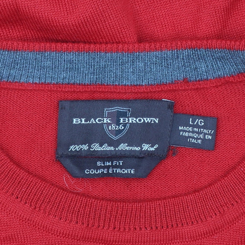 Black Brown 1826 Men's Red Wool Slim Fit Pullover Jumper L