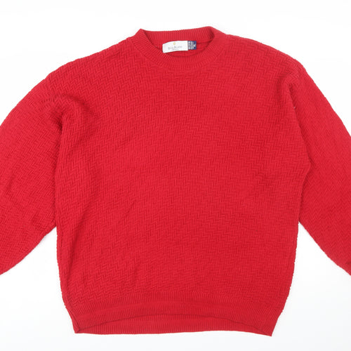 Bill Blass Mens Red Cotton Crew Neck Knit Jumper XL