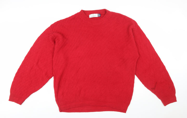 Bill Blass Mens Red Cotton Crew Neck Knit Jumper XL