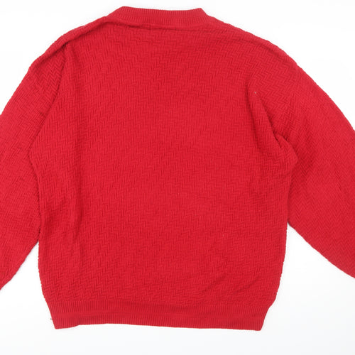 Bill Blass Mens Red Cotton Crew Neck Knit Jumper XL