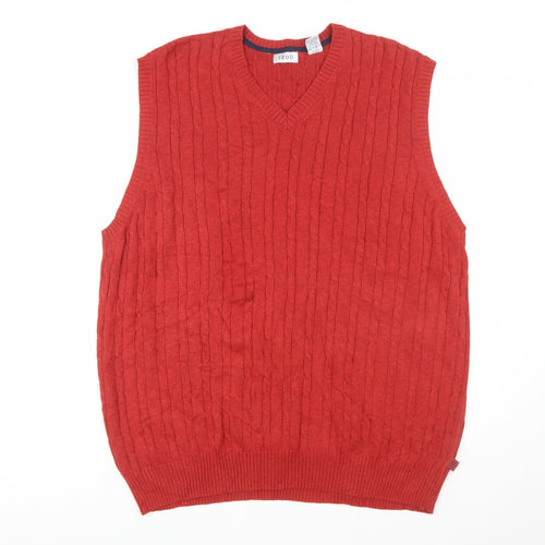 IZOD Men’s Red Cotton Cable Knit Sleeveless V-Neck Jumper Vest XL