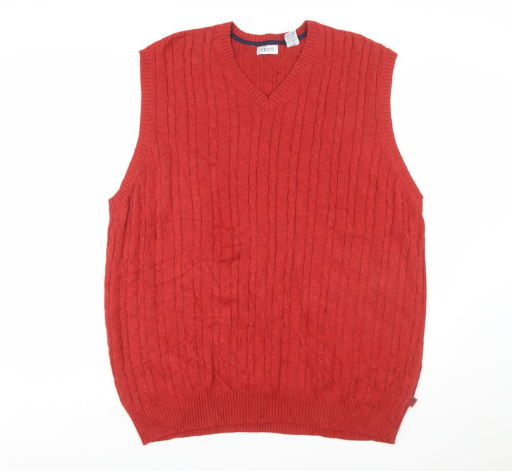 IZOD Men’s Red Cotton Cable Knit Sleeveless V-Neck Jumper Vest XL