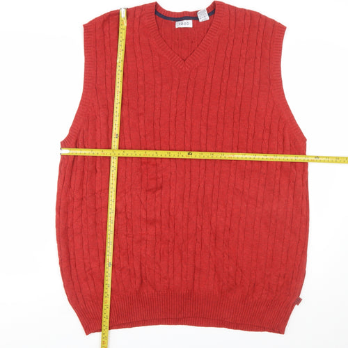 IZOD Men’s Red Cotton Cable Knit Sleeveless V-Neck Jumper Vest XL