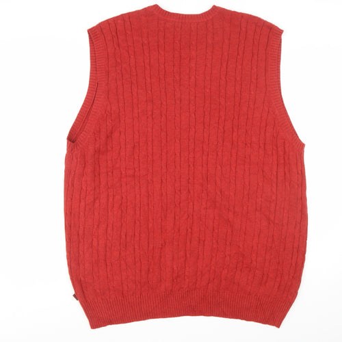 IZOD Men’s Red Cotton Cable Knit Sleeveless V-Neck Jumper Vest XL
