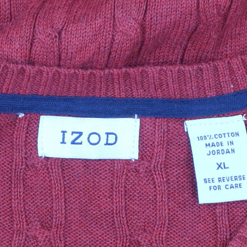 IZOD Men’s Red Cotton Cable Knit Sleeveless V-Neck Jumper Vest XL