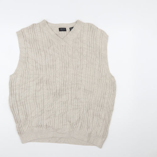IZOD Men’s Beige Cotton Cable Knit Golf Vest L V-Neck Jumper