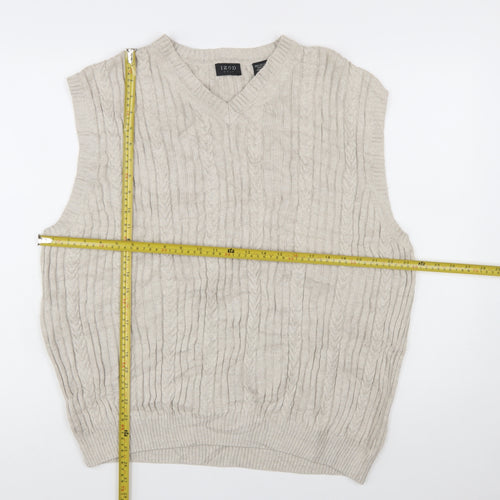 IZOD Men’s Beige Cotton Cable Knit Golf Vest L V-Neck Jumper