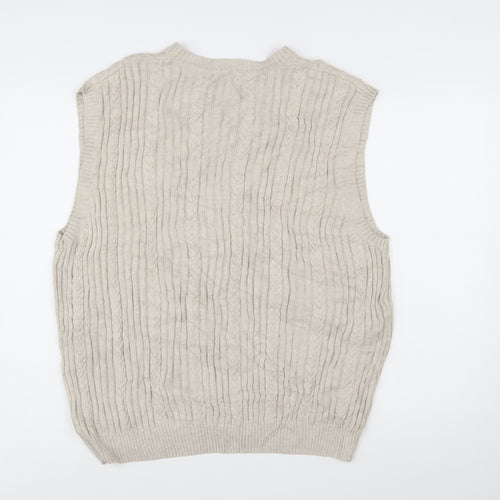 IZOD Men’s Beige Cotton Cable Knit Golf Vest L V-Neck Jumper