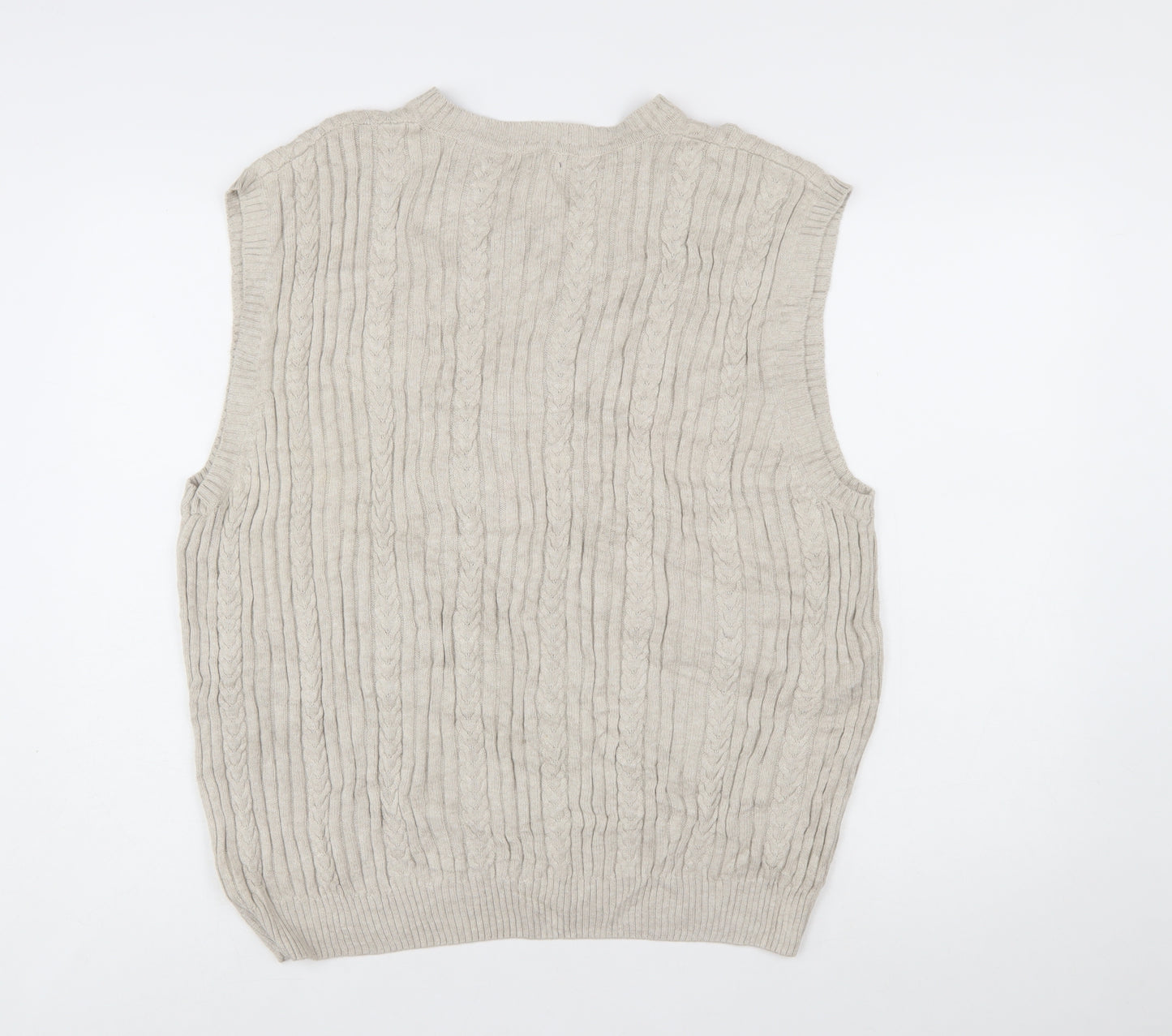 IZOD Men’s Beige Cotton Cable Knit Golf Vest L V-Neck Jumper